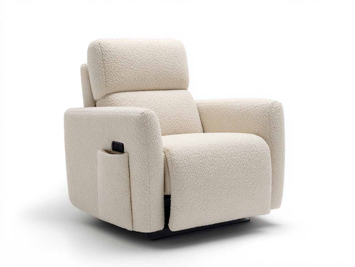 Fauteuil relax - tissu bouclé-métal - 89x95x102 cm - beige - contemporain