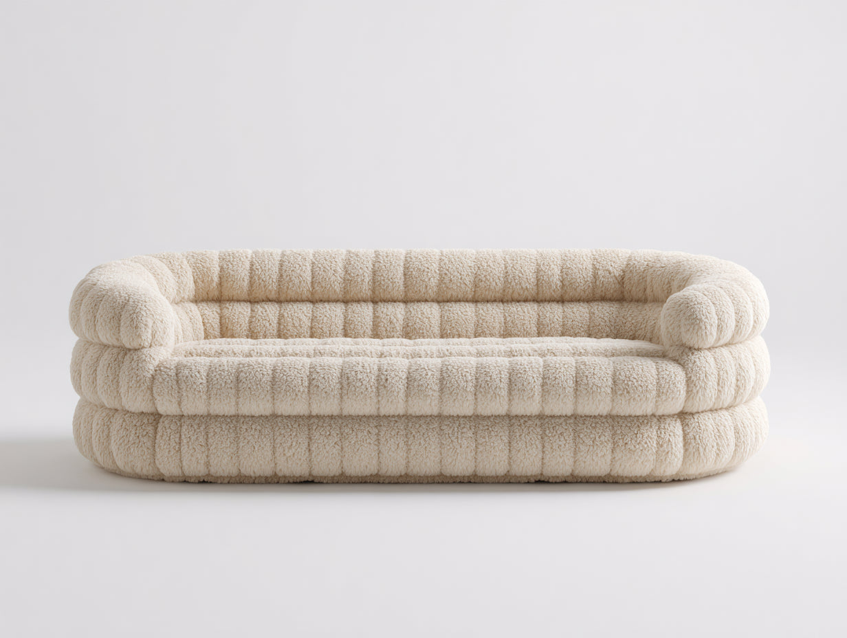 Canapé droit - tissu bouclé - 232x108x72 cm - crème - style organique contemporain
