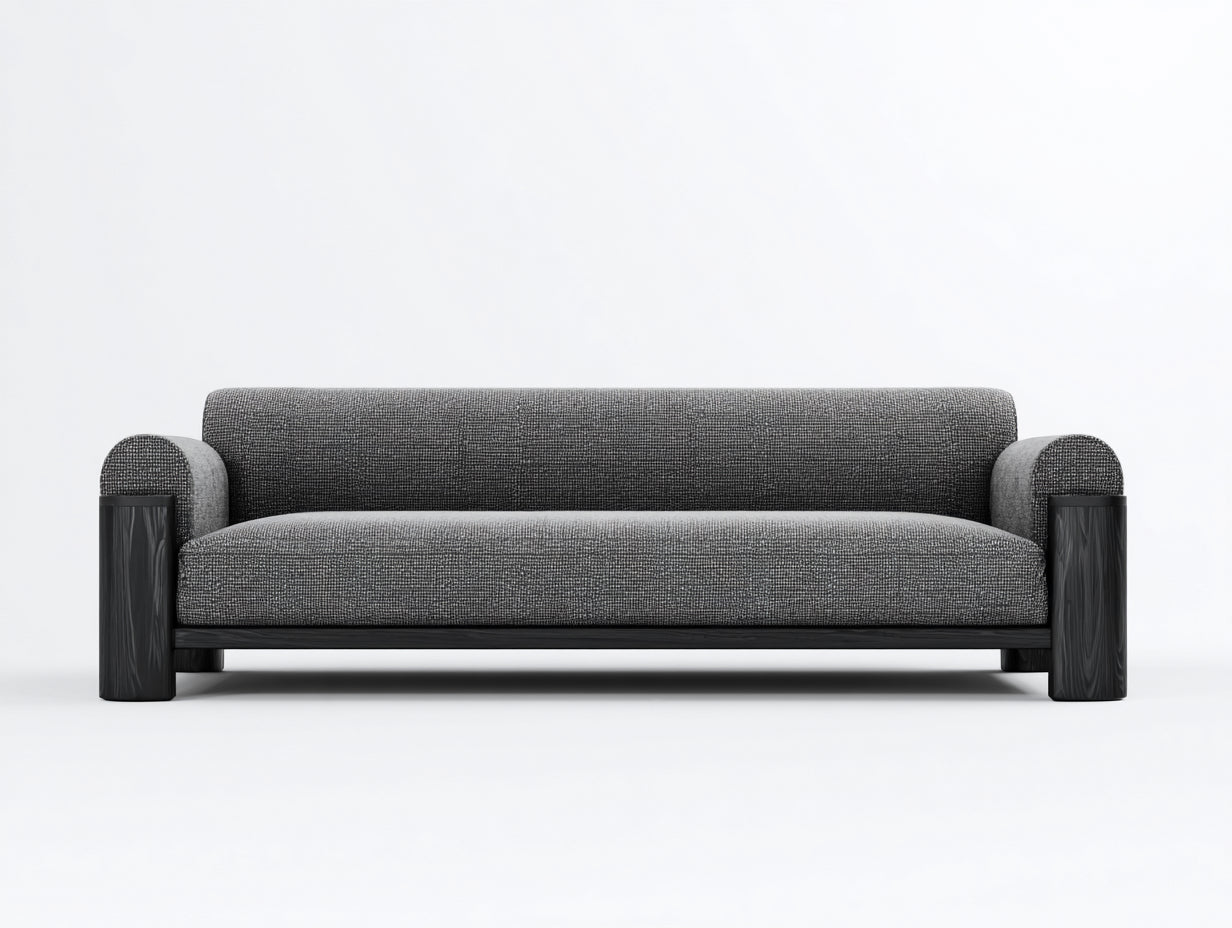 Canapé droit - tissu-bois - 248x90x74 cm - gris foncé-noir - style contemporain