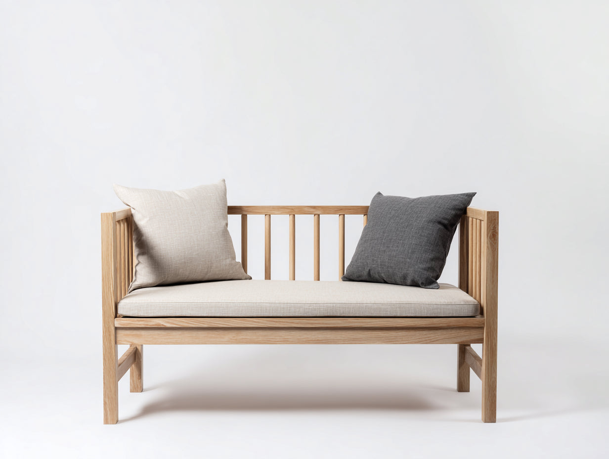 Banc de jardin - bois-tissu - 148x55x76 cm - naturel-beige - style rustique