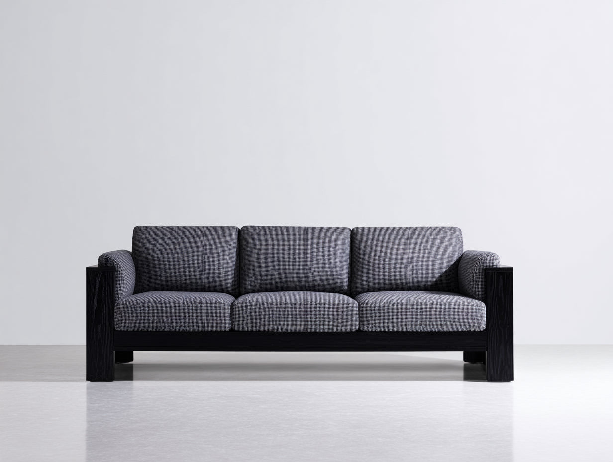 Canapé droit - tissu-bois - 218x91x80 cm - gris foncé-noir - style contemporain