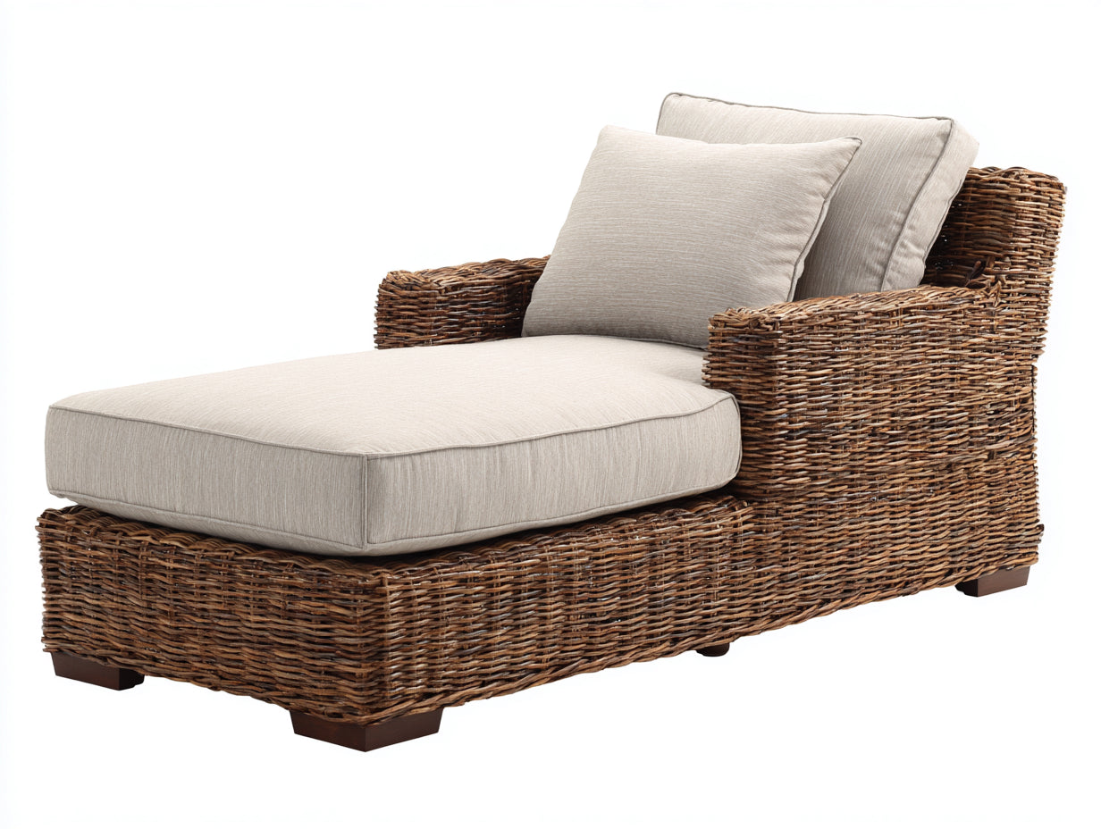 Bain de soleil - rotin-bois-tissu - 172x81x90 cm - naturel-beige - style naturel