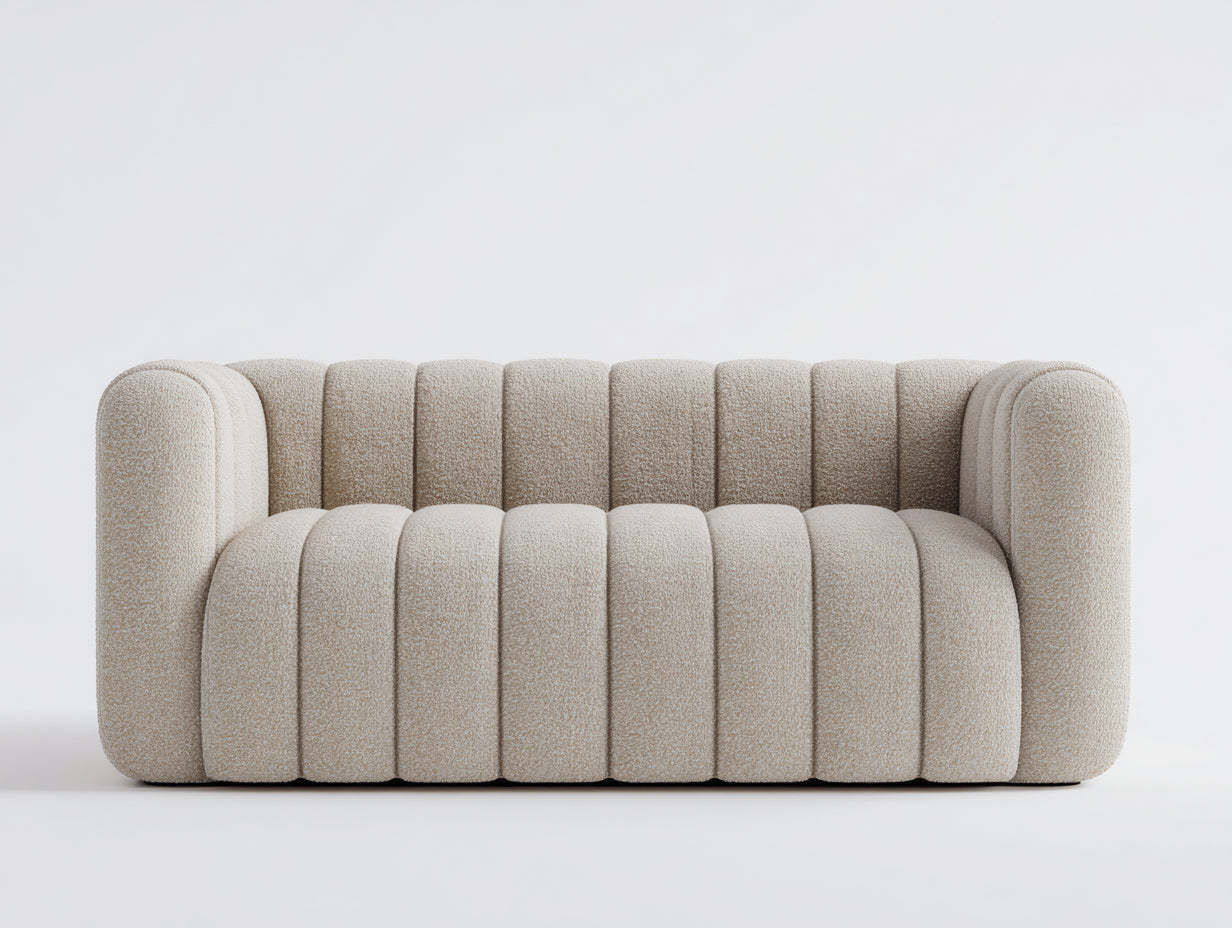 Canapé droit - tissu bouclé - 186x92x74 cm - écru - style moderne organique