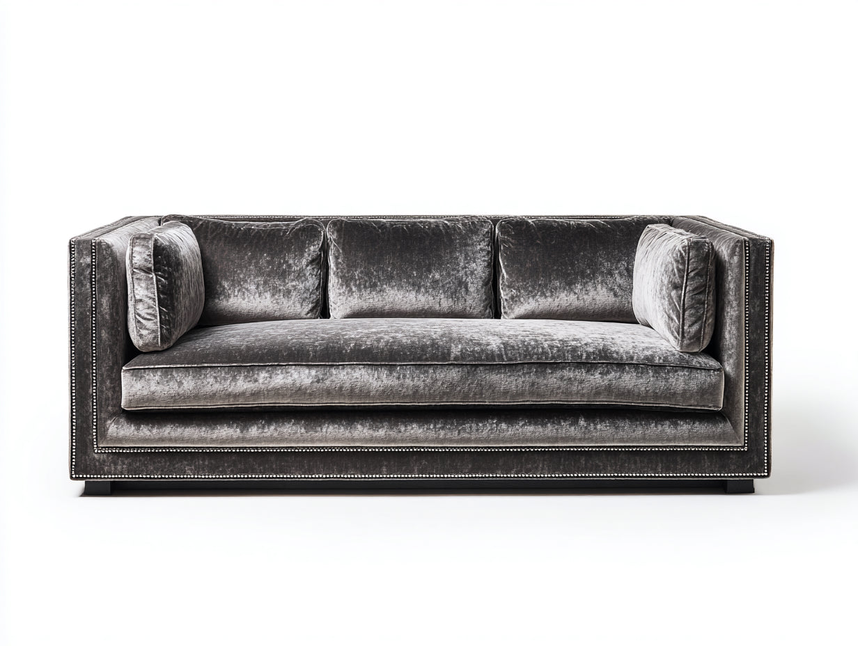 Canapé droit - velours - 238x98x76 cm - gris argenté - style contemporain élégant