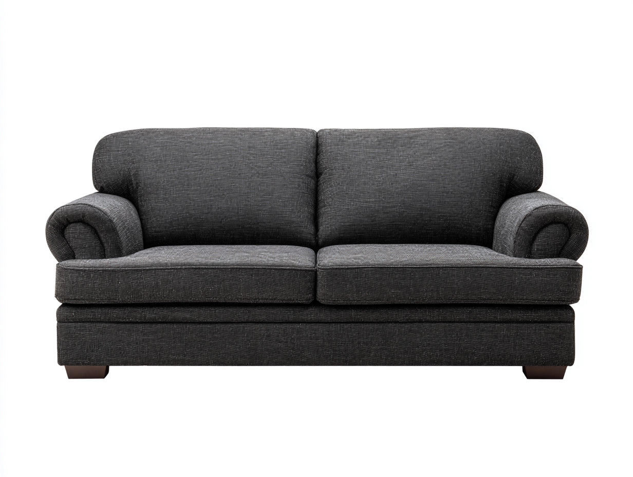 Canapé droit - tissu-bois - 204x94x81 cm - gris foncé-marron - style classique contemporain