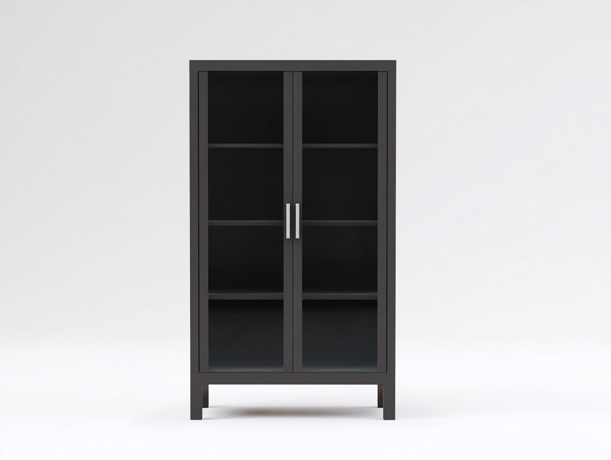 Vitrine-Métal-Verre-86x38x158 cm-gris foncé-moderne