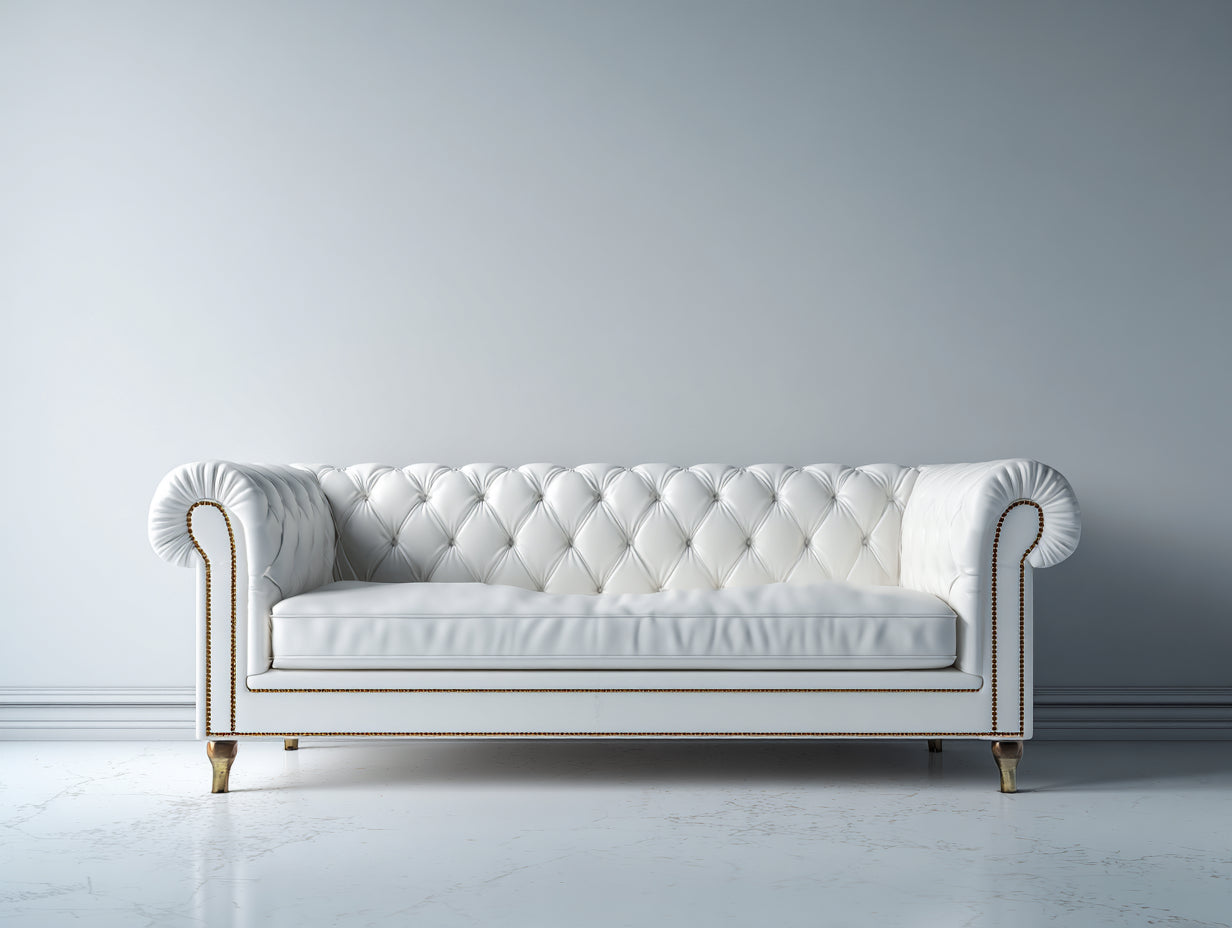 Canapé droit - cuir - 230x88x78 cm - blanc - chesterfield