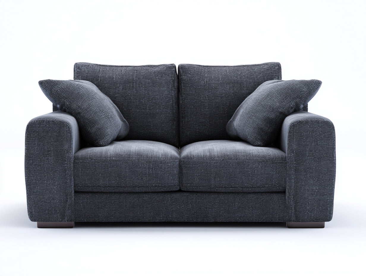 Canapé droit - tissu-bois - 182x92x84 cm - bleu gris foncé - style contemporain cosy