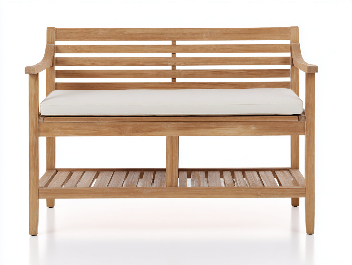Banc de jardin - bois-tissu - 142x54x88 cm - naturel-blanc - style classique