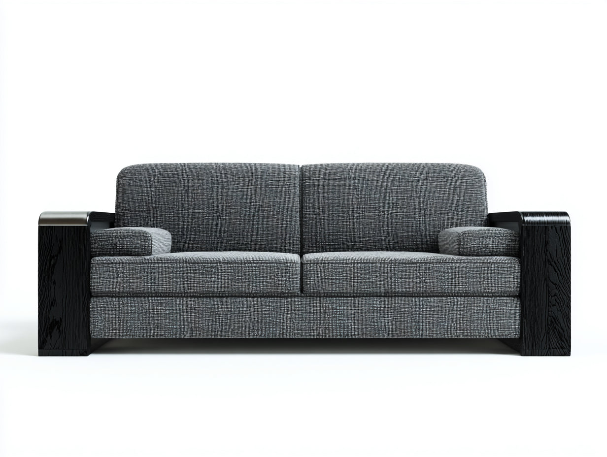 Canapé droit - tissu-bois - 212x92x78 cm - gris foncé-noir - style moderne