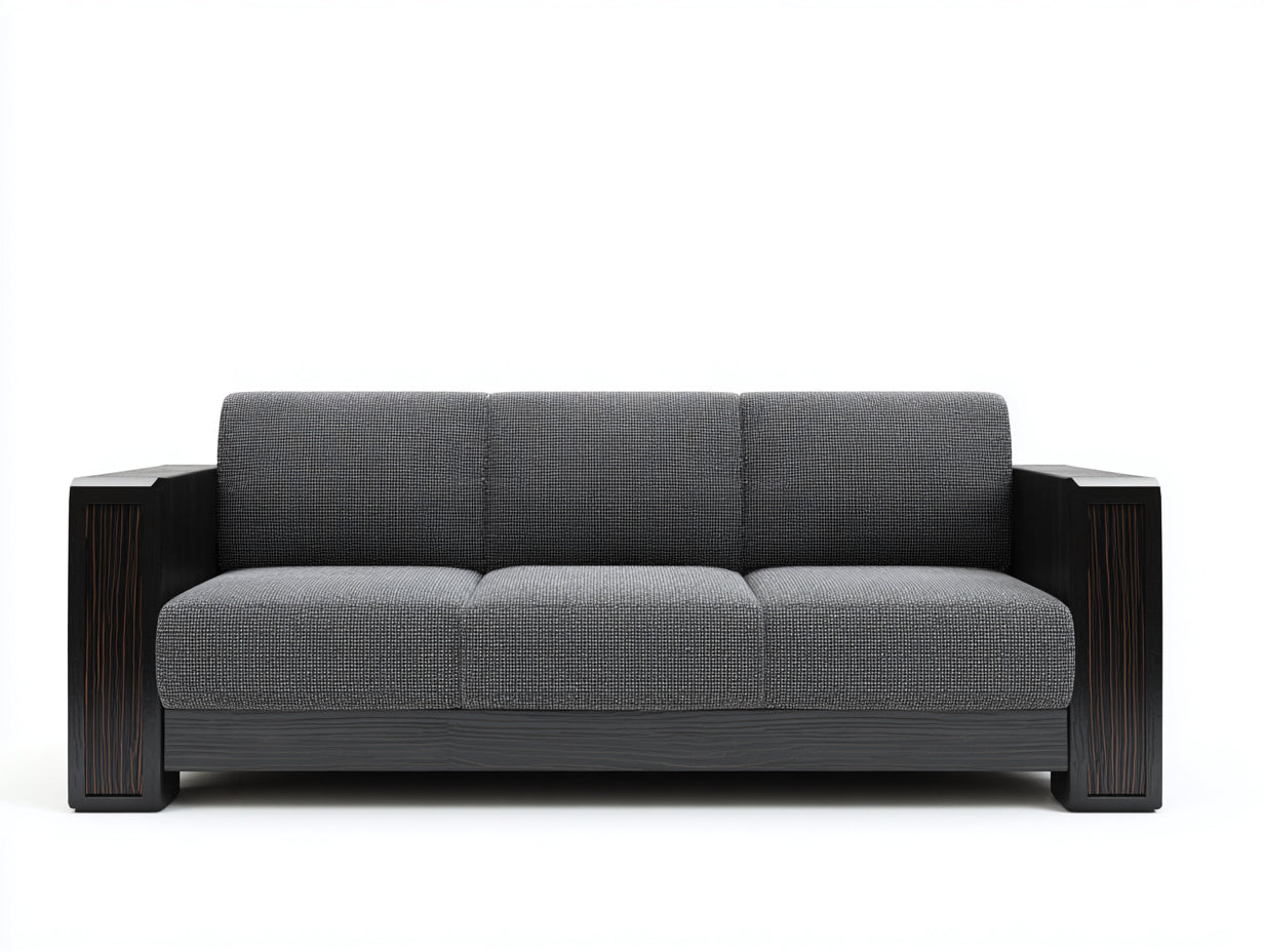 Canapé droit - tissu-bois - 236x96x79 cm - gris foncé-noir - style minimaliste