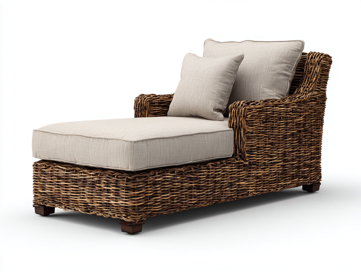 Bain de soleil - rotin-bois-tissu - 168x79x88 cm - naturel-beige - style naturel
