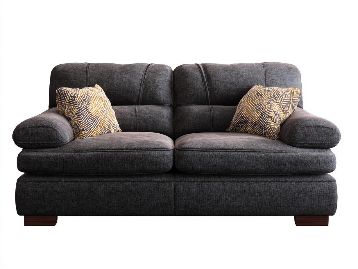 Canapé droit - tissu-bois - 206x95x86 cm - gris anthracite-marron - style contemporain moelleux
