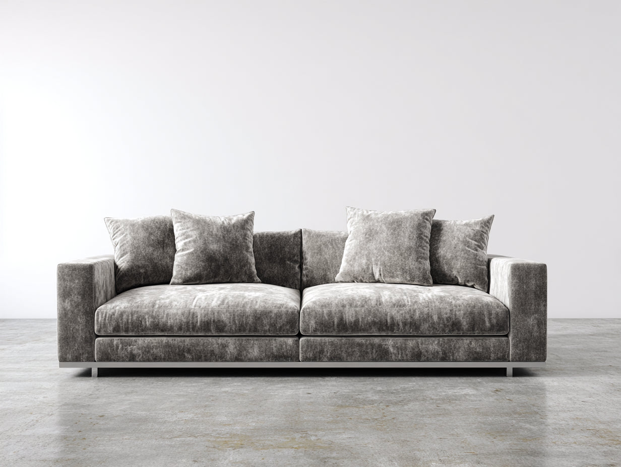 Canapé droit - velours-métal - 228x96x78 cm - gris clair - design contemporain