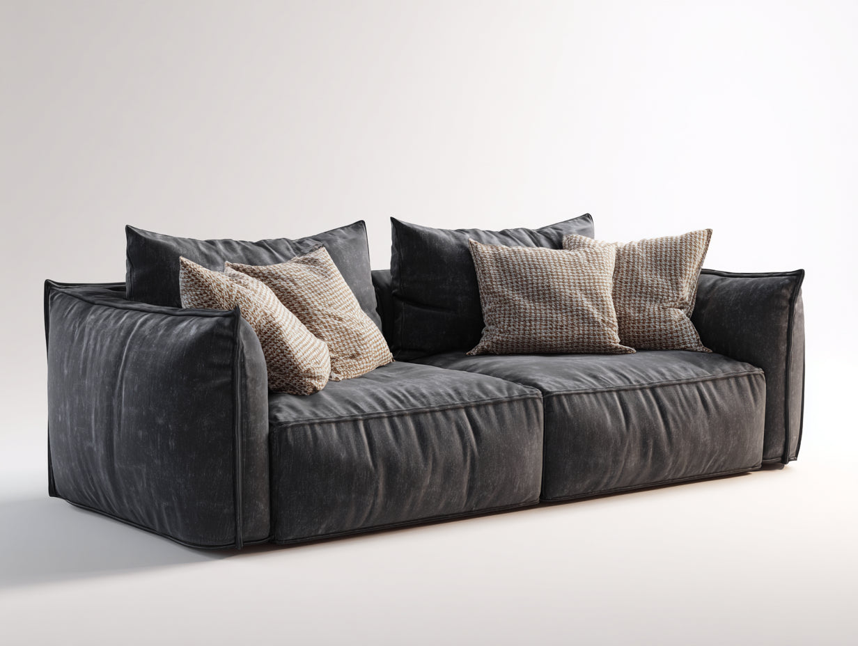 Canapé droit - tissu - 246x104x83 cm - gris anthracite - style moderne