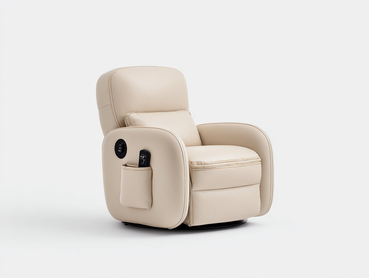 Fauteuil relax - cuir synthétique-métal - 84x91x102 cm - beige - contemporain