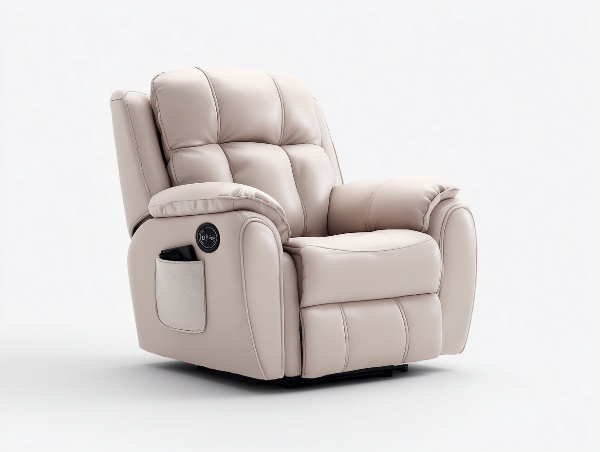 Fauteuil relax - cuir synthétique-métal - 93x99x110 cm - beige - contemporain