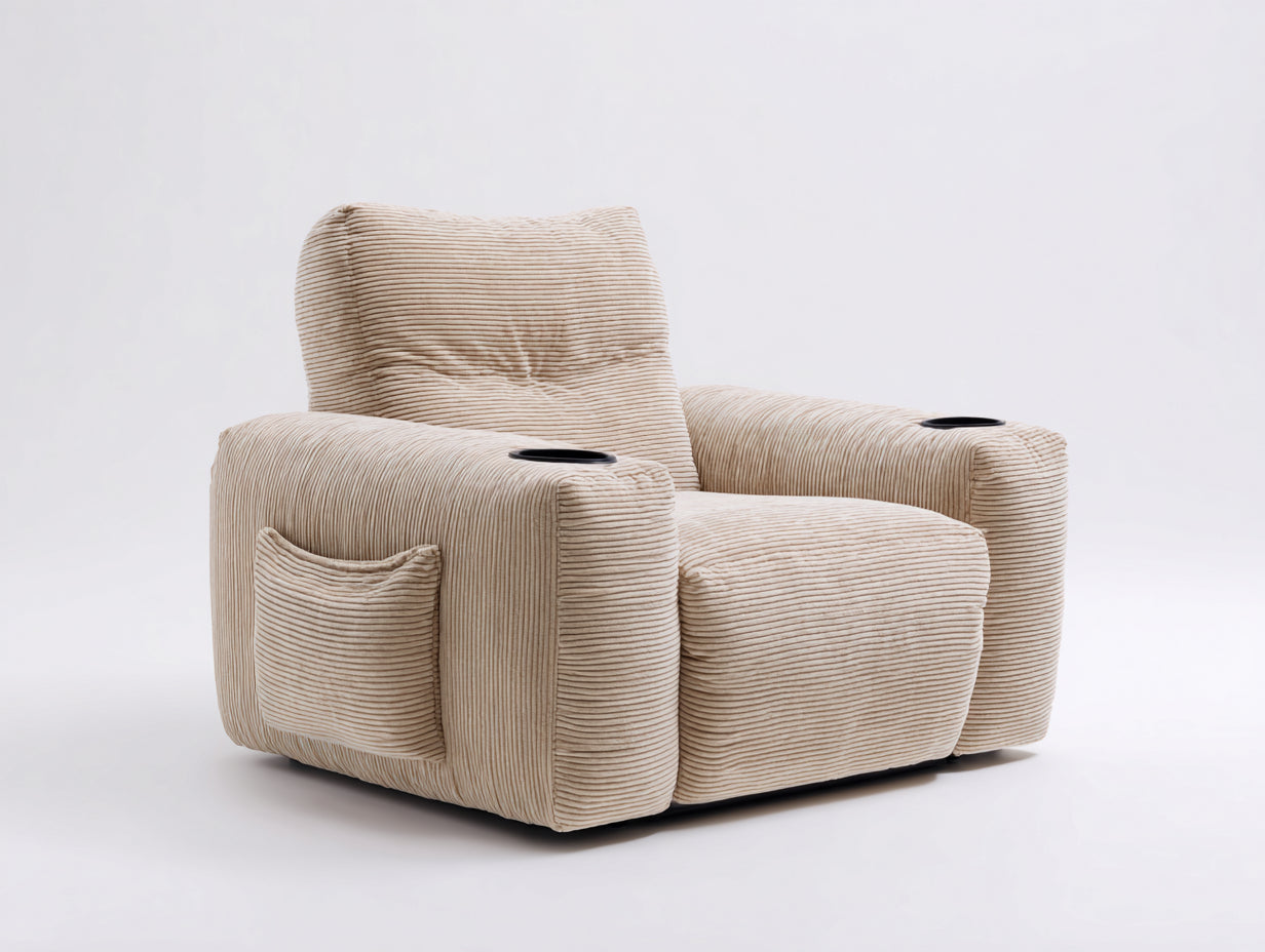 Fauteuil relax - velours côtelé-métal - 96x101x98 cm - beige - contemporain