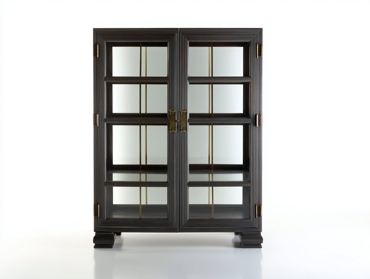 Vitrine-Bois-Verre-92x39x148 cm-gris foncé-classique