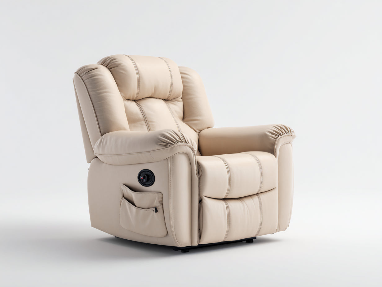 Fauteuil relax - cuir synthétique-métal - 95x100x112 cm - beige - contemporain