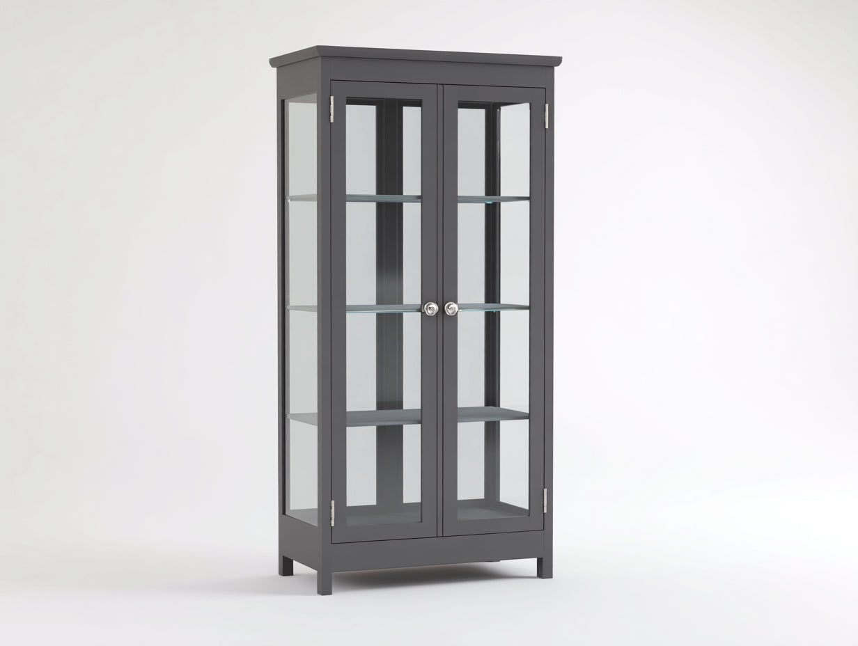 Vitrine-Bois-Verre-82x36x165 cm-gris-moderne