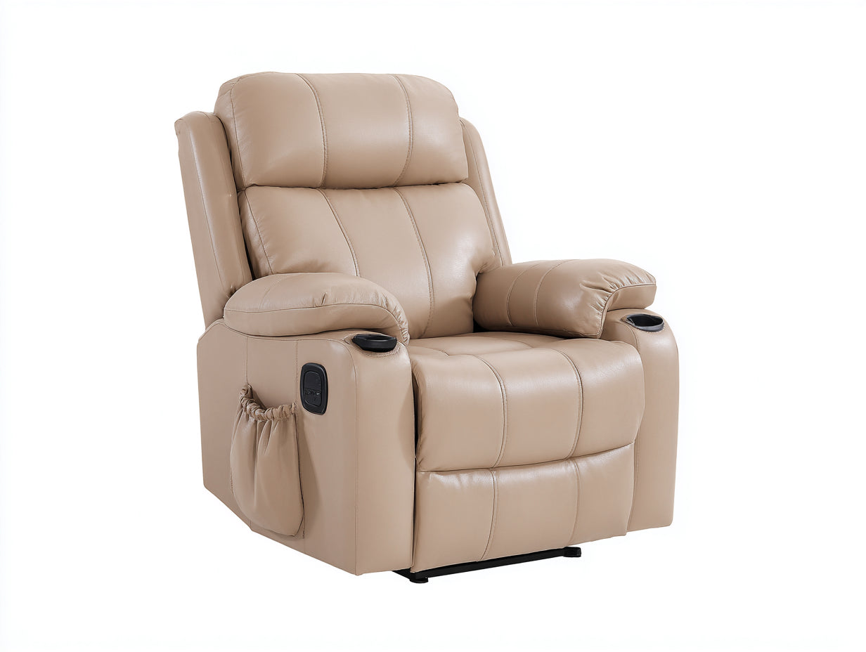 Fauteuil relax - cuir synthétique-métal - 98x102x109 cm - beige - contemporain