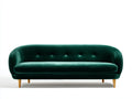 Canapé droit - velours-bois - 226x92x78 cm - vert émeraude-naturel - style rétro chic