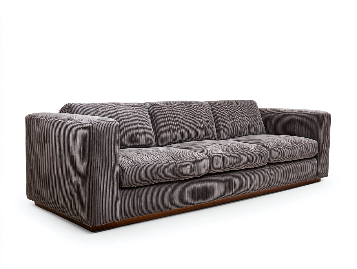 Canapé droit - tissu côtelé-bois - 246x98x78 cm - gris taupe-marron - style contemporain minimaliste